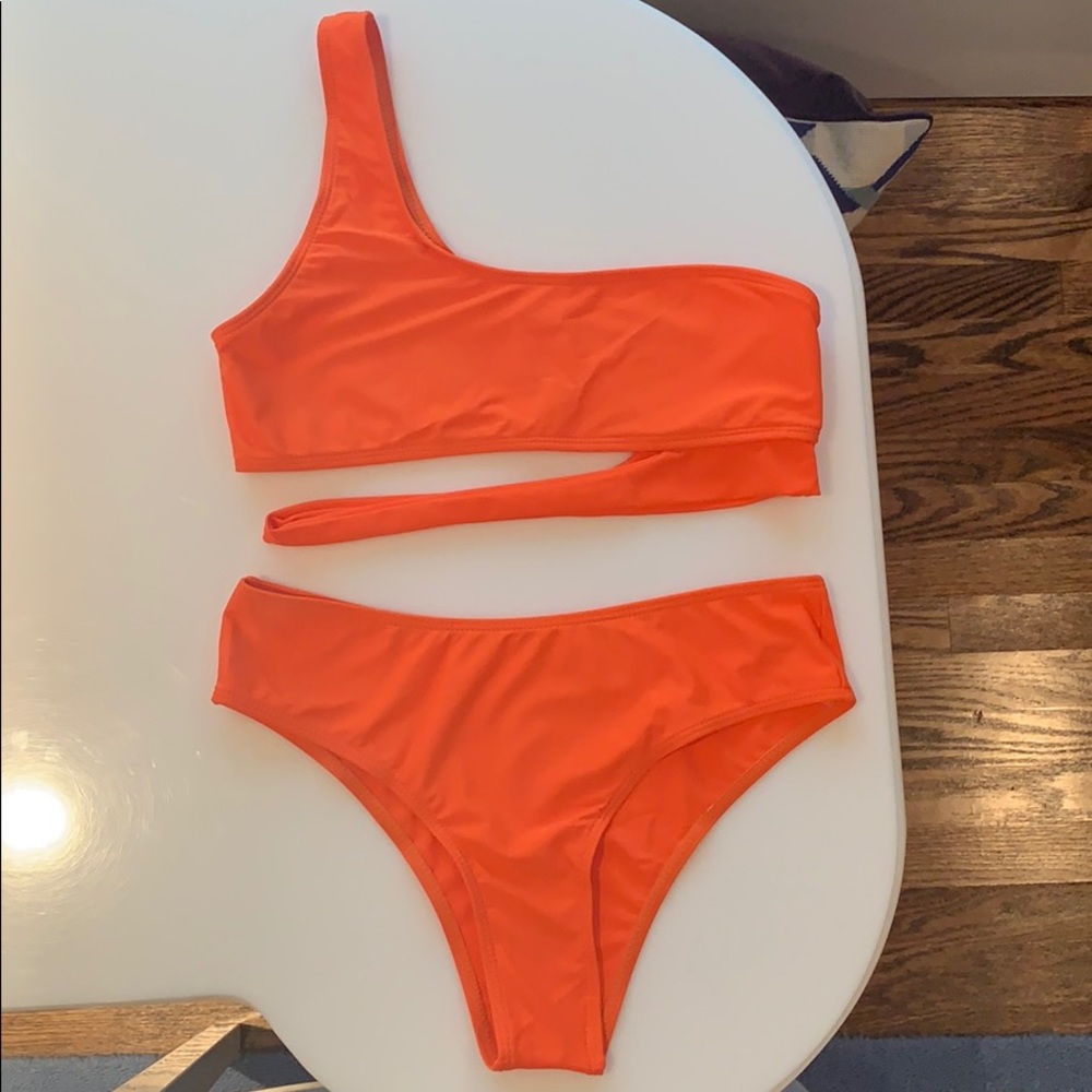 NEW Shein cut-out one shoulder orange bikini set